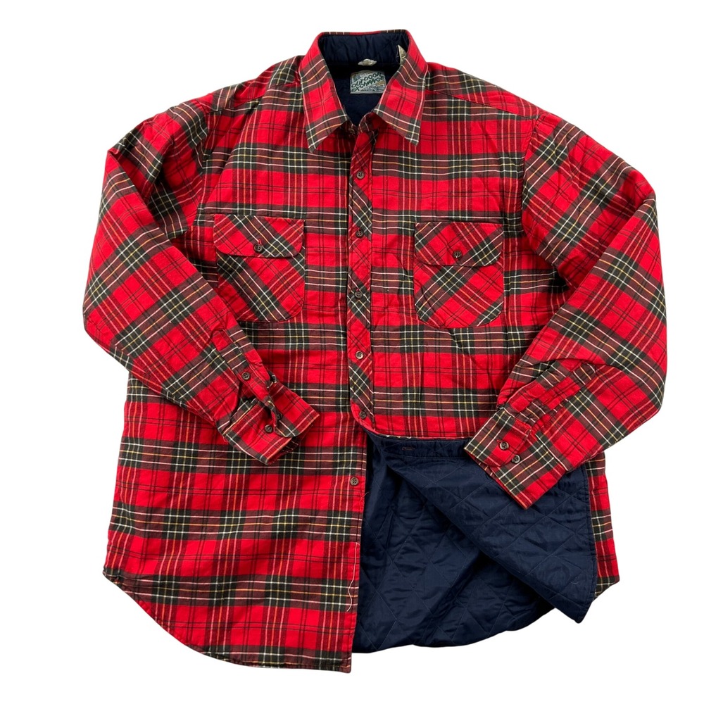 VTG 90s Outdoor Exchange Quilt Lined Flannel Shirt Jacket Men XL Red Plaid Cabin